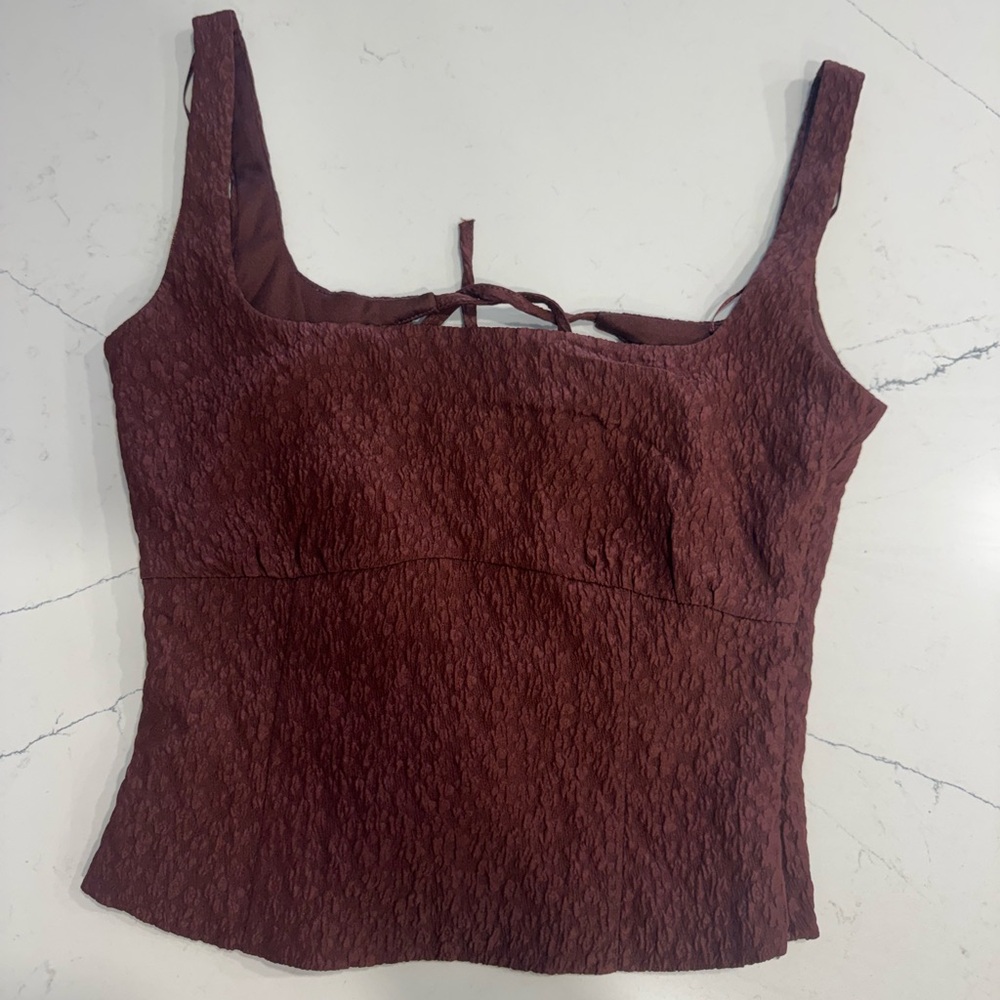 ZARA Brown Textured OPEN BACK ZIPPER TOP